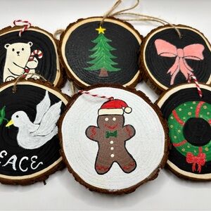 Hand-Painted Holiday Wood Ornaments